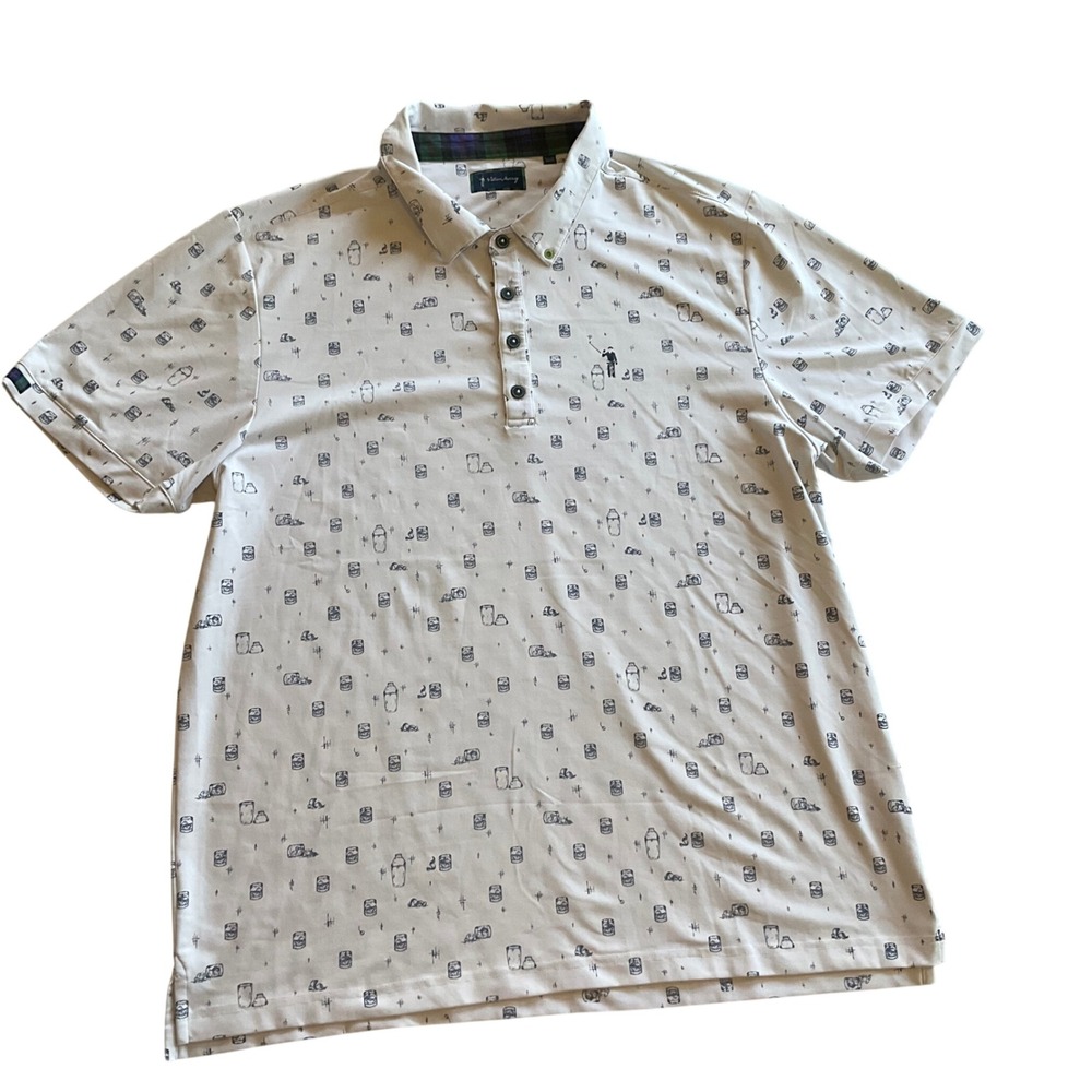 William Murray Golf Polo Shirt Mens XL White Cocktail Print Short Sleeve Stretch